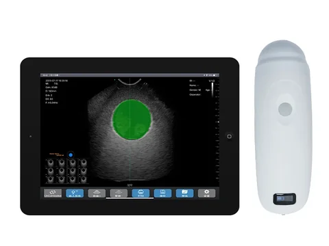 BProbe-5膀胱容量测定仪实拍,平板显示绿色膀胱自动测量区与白色探头并列