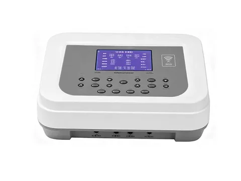 UD30超声药物导入治疗仪主机正视，蓝屏参数菜单与薄膜按键面板及底部接口