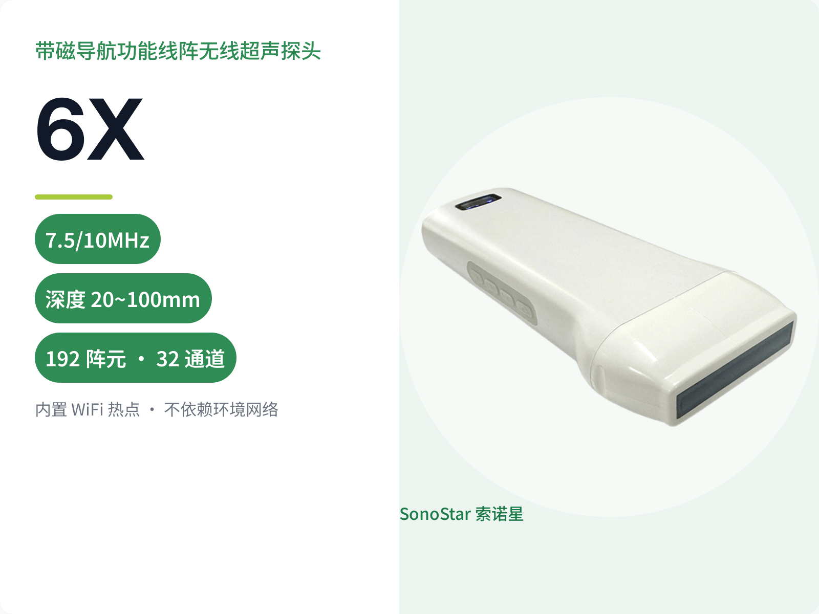 6X 带磁导航功能线阵无线超声探头